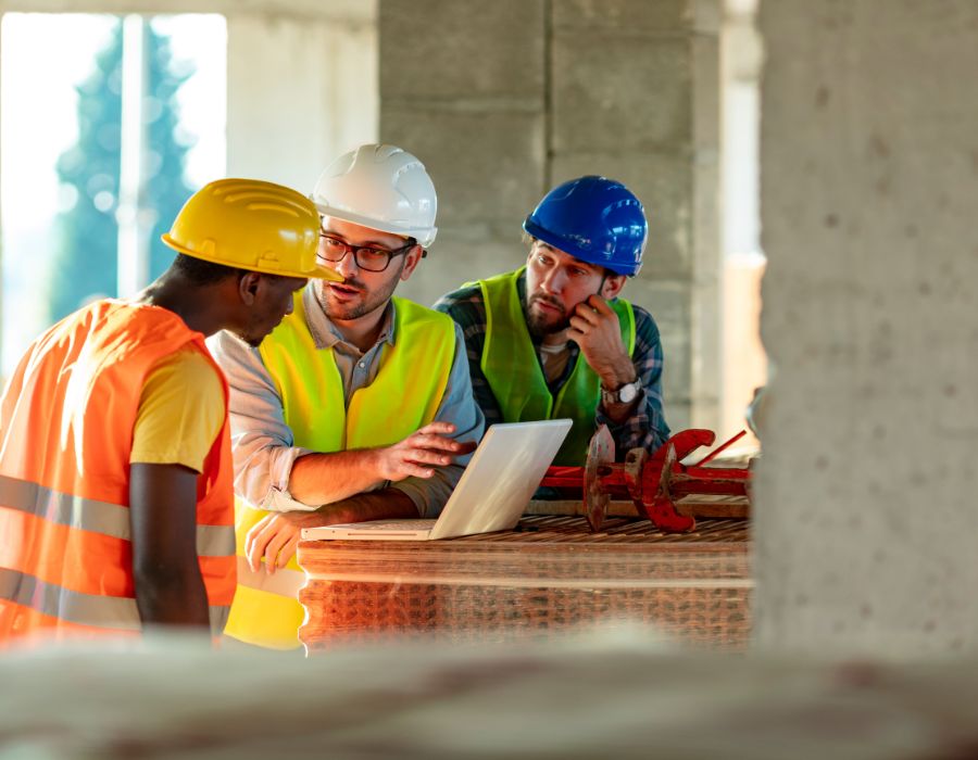 construction team devising plan for build